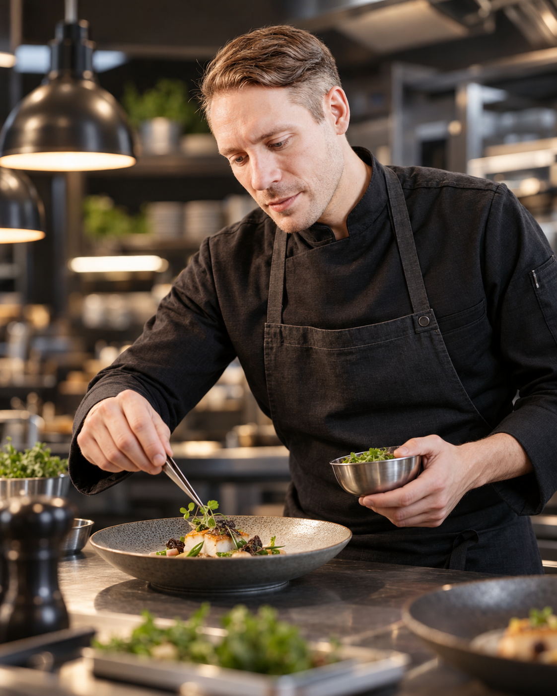 Robert Franzke bei der Arbeit in einer professionellen Küche